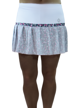 White/Chiclet Print Mesh Tennis Skirt