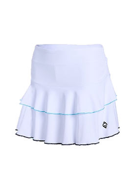 Tiered Flounce Tennis Skirt- White/ Aqua Blue/ Black