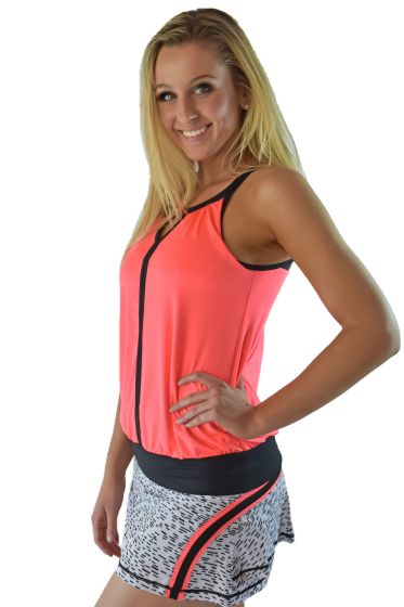 Loose Fit Keyhole Tennis Tank-Neon Coral