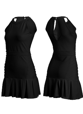 Pin Tuck Pleated Tennis Dress-Black