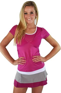 Mesh Overlay Cap Sleeve Tennis Shirt-Raspberry