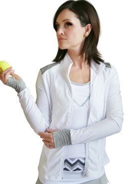 Long Sleeve Designer Tennis Jacket-White/Gray